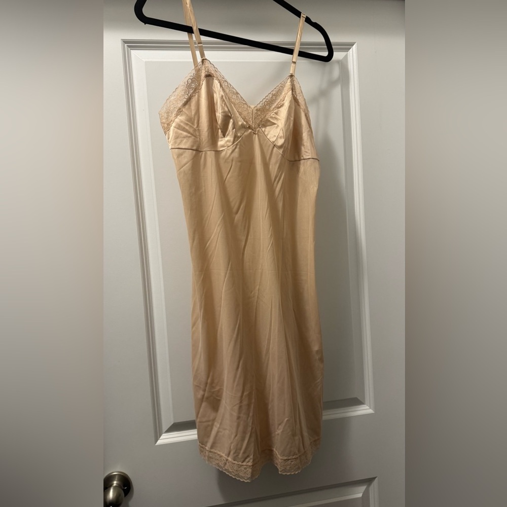 Vanity Fair Tan Lace Trim Chemise